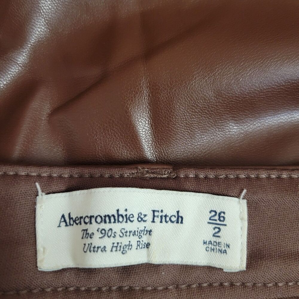 Abercrombie & Fitch 90s Straight Faux Leather Pants Brown Ultra High Rise... - Picture 6 of 8